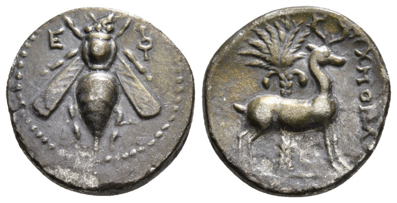 IONIA. Ephesos. Drachm (Circa 202-150 BC).
Obv: Ε - Φ. Bee.
Rev: Stag standing r...