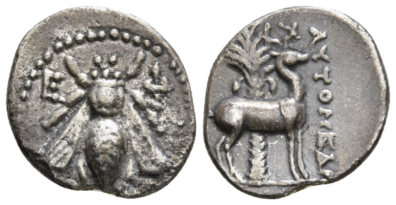 IONIA. Ephesos. Drachm (Circa 202-150 BC).
Obv: Ε - Φ. Bee.
Rev: Stag standing r...