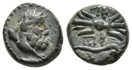 PISIDIA. Selge. Ae (2nd-1st centuries BC).
Obv: Head of Herakles right, with club over shoulder.
Rev: Σ - Ε - Λ.
Thunderbolt and arc terminating in he...