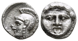 PISIDIA. Selge. Obol (Circa 350-300 BC).
Obv: Helmeted head of Athena left. Rev : Facing gorgoneion. 0,86 g - 10,00 mm
Harshly cleaned and polished