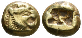 KINGS OF LYDIA. Time of Alyattes to Kroisos (Circa 620/10-550/39 BC). EL Trite or 1/3 Stater. Sardes.
Obv: Head of roaring lion right, with star on f...