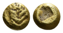 IONIA. Uncertain mint. Ca. 650-600 BC. EL 1/24 stater or myshemihecte Lydo-Milesian standard. Field of striated lines / Incuse divided square punch wi...