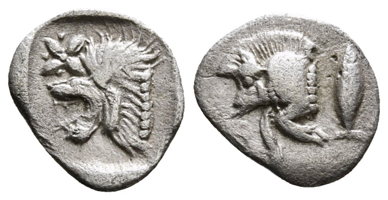 MYSIA. Kyzikos. Hemiobol (Circa 450-400 BC).
Obv: Head of roaring lion left; sta...