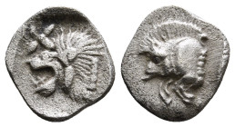 MYSIA. Kyzikos. Hemiobol (Circa 450-400 BC).
Obv: Head of roaring lion left; star to upper left; all within incuse square.
Rev : Forepart of boar left...