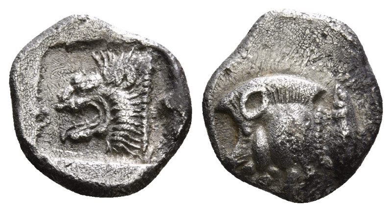 MYSIA. Kyzikos. Obol (Circa 450-400 BC).
Obv: Head of roaring lion left within i...