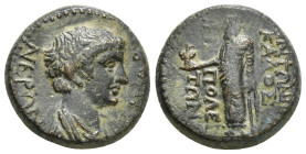 PHRYGIA. Hierapolis. Nero (54-68). Ae. Marcus Antonius Kalos, magistrate.
Obv: ΝΕΡΩΝ ΚΑΙΣΑΡ.
Bare-headed, draped and cuirassed bust right;
Rev: Μ ΑΝΤΩ...