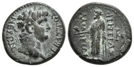 PHRYGIA. Laodicea ad Lycum. Nero (54-68). Aineias, magistrate.
Obv: NEPΩN ΣEBAΣTOΣ.
Laureate head right.
Rev: KΩP AINEIAΣ / ΛΑΟΔΙΚΕΩΝ.
Zeus standing l...