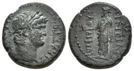 PHRYGIA. Laodicea ad Lycum. Nero (54-68). Aineias, magistrate.
Obv: NEPΩN ΣEBAΣTOΣ.
Laureate head right.
Rev: KΩP AINEIAΣ / ΛΑΟΔΙΚΕΩΝ.
Zeus standing l...