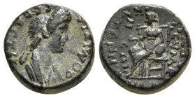PHRYGIA. Eumeneia. Domitia, Augusta, 82-96. 1/3 Assarion, struck during the rule of her husband Domitian, under the high-priestess Kl. Terentulla. ΔΟΜ...