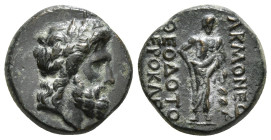 PHRYGIA. Akmoneia. Ae (1st century BC). Theodotos and Hierokles, magistrates.
Obv: Laureate head of Zeus right.
Rev: ΑΚΜΟΝΕΩ / ΘΕΟΔΟΤΟ / ΙΕΡΟΚΛΕ.
Askl...