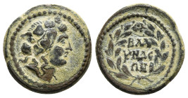 LYDIA. Blaundus. Pseudo-autonomous. Time of the Antonines ? (138-192). Ae.
Obv: Head of youthful Dionysos right, wearing ivy wreath.
Rev: BΛAYNΔЄΩN.
L...