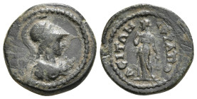 PHRYGIA. Hierapolis. Pseudo-autonomous (2nd-3rd centuries). Ae.
Obv: Helmeted and draped bust of Athena right, wearing aegis.
Rev: IЄPAΠOΛЄITΩN.
Nemes...