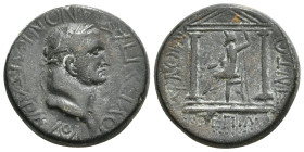PHRYGİA.Amorium, Vespasian (69-79).Ae.
Obv : ΟΥΕΣΠΑΣΙΑΝΟΝ ΚΑΙΣΑΡΑ ΑΜΟ.
Laureate head of Vespasian, right.
Rev : ΕΠΙ Λ ΑΝΤΩΝΙΟΥ.
Temple with two column...