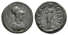 PHRYGIA. Hierapolis. Pseudo-autonomous (2nd-3rd centuries). Ae.
Obv: Helmeted and draped bust of Athena right, wearing aegis.
Rev: IЄPAΠOΛЄITΩN.
Ne...