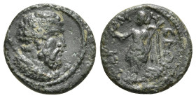 PISIDIA. Termessus. Pseudo-autonomous (3rd century). Ae.
Obv : Bareheaded and draped bust of Herakles right, with club over shoulder.
Rev: TEPMHCEΩΝ.
...
