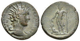 PISIDIA. Termessus Major. Pseudo-autonomous (3rd century BC). Ae. Obv: TЄPMHCCЄΩN. Radiate and draped bust of Sol right. Rev: MЄISONΩN. Dionysos stand...