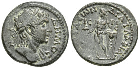 CARIA. Attuda. Pseudo-autonomous. Ae (2nd-3rd century AD).
Obv: ΔHMOC.
Laureate and draped bust right; countermark: laureate bust right. Rev: ΔΙΑ ΦΛ...