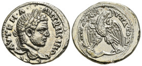 SELEUCIS & PIERIA. Antioch. Caracalla (198-217). Tetradrachm.
Obv: AVT K M A ANTΩNЄINOC CЄB.
Laureate head right.
Rev: ΔHMAPX ЄΞ VΠA TO Δ.
Eagle stand...