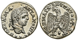 SYRIA. Seleucis and Pieria. Laodicea ad Mare. Caracalla (198-217). Tetradrachm.
Obv: ΑΥΤ ΚΑΙ ΑΝΤΩΝΕΙΝΟC.
Laureate head right.
Rev: CE ΔΗΜΑΡΧ ΕΞ ΥΠΑΤΟC...