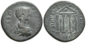 PONTUS. Neocaesarea. Geta (Caesar, 198-209). Ae. Dated CY 142 (205/6).
Obv: Π CЄΠ ΓЄTAC KЄCAP.
Bareheaded, draped and cuirassed bust right .
Rev: ΚΟΙΝ...