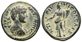 PISIDIA. Antioch. Caracalla (198-217). Ae.
Obv: IMP CAES M AVR ANTONINVS.
Laureate head right.
Rev: ANTIOCH GENI COL AS.
Tyche standing left, holding ...