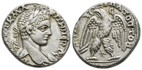 SELEUCIS & PIERIA. Laodicea ad Mare. Caracalla (197-217). Tetradrachm.
Obv: AYT K M A ANTΩNЄINOC CЄB.
Laureate head right.
Rev: ΔHMAPX ЄΞ YΠATOC TO Δ....