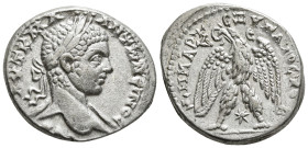 SELEUCIS & PIERIA. Laodicea ad Mare. Caracalla (197-217). Tetradrachm.
Obv: AYT K M A ANTΩNЄINOC CЄB.
Laureate head right.
Rev: ΔHMAPX ЄΞ YΠATOC TO Δ....