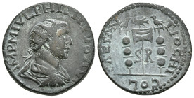 PISIDIA. Antioch. Philip I the Arab (244-249). Ae.
Obv: IMP M IVL PHILIPPVS AVG.
Radiate, draped and cuirassed bust right.
Rev: CAES ANTIOCHI COL / S ...