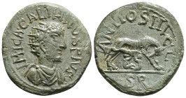 PISIDIA. Antioch. Gallienus (253-268). Ae.
Obv: IMP CA GALIHNVS PIVS.
Radiate, draped and cuirassed bust right.
Rev: ANTIOSH CO / S R.
Lupa Romana (sh...