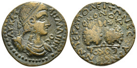 PHRYGIA. Hierapolis. Gallienus (253-268). Ae. Homonoia issue with Smyrna.
Obv: AV K Π ΛI ΓAΛΛIHNOC.
Laureate, draped and cuirassed bust right.
Rev: ΙΡ...