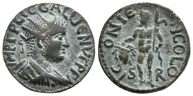 LYCAONIA. Iconium. Gallienus (253-268). Ae.
Obv: IMP C P LIC GALLIЄNVΓ P F A.
Radiate, draped and cuirassed bust right.
Rev: ICONIЄN COLO / S - R.
Per...