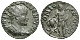 LYCAONIA. Iconium. Gallienus (253-268). Ae.
Obv: IMP C P LIC GALLIЄNVΓ P F A.
Radiate, draped and cuirassed bust right.
Rev: ICONIЄN COLO / S - R.
Per...