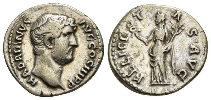 HADRIAN (117-138). Denarius. Rome.
Obv: HADRIANVS AVG COS III P P.
Laureate head...