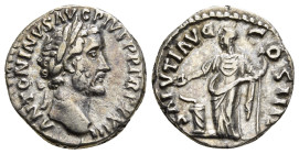 ANTONINUS PIUS (138-161). Denarius. Rome.
Obv: ANTONINVS AVG PIVS P P TR P XXIII.
Laureate head right.
Rev: SALVTI AVG COS IIII.
Salus standing left w...