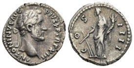 ANTONINUS PIUS (138-161). Denarius. Rome.
Obv: ANTONINVS AVG PIVS P P TR P XII.
Laureate head right.
Rev: COS IIII.
Fortuna standing left, holding rud...