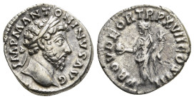 MARCUS AURELIUS (161-180). Denarius. Rome.
Obv: IMP M AVREL ANTONINVS AVG.
Laureate head right.
Rev: PROV DEOR TR P XV COS III.
Providentia standing l...