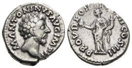 MARCUS AURELIUS (161-180). Denarius. Rome.
Obv: IMP M AVREL ANTONINVS AVG.
Laureate head right.
Rev: PROV DEOR TR P XV COS III.
Providentia standing l...