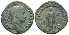 SEVERUS ALEXANDER (222-235). Sestertius. Rome.
Obv: IMP ALEXANDER PIVS AVG.
Laureate bust right, with slight drapery.
Rev: PROVIDENTIA AVG / S - C.
Pr...