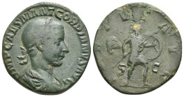 GORDIAN III AD 238-244. Rome
Sestertius Æ
IMP CAES M ANT GORDIANVS AVG, laureate, draped and cuirassed bust right / VIRTVS AVG, Virtus advancing right...