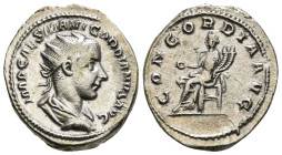 GORDIAN III (238-244). Antoninianus. Rome.
Obv: IMP CAES GORDIANVS PIVS AVG.
Radiate, draped and cuirassed bust right.
Rev: CONCORDIA AVG.
Concord...