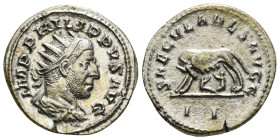 PHILIP I 'THE ARAB' (244-249). Antoninianus. Rome. Saecular Games/1000th Anniversary of Rome issue.
Obv: IMP PHILIPPVS AVG.
Radiate, draped and cuiras...