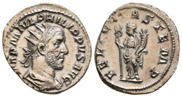 PHILIP I 'THE ARAB' (244-249). Antoninianus. Rome.
Obv: IMP M IVL PHILIPPVS AVG.
Radiate, draped and cuirassed bust right.
Rev: FELICITAS TEMP.
Felici...