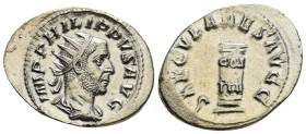PHILIP I 'THE ARAB' (244-249). Antoninianus. Rome. Saecular Games/ 1000th Anniversary of Rome issue.
Obv: IMP PHILIPPVS AVG.
Radiate, draped and cuira...
