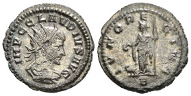 CLAUDIUS II GOTHICUS (268-270). Antoninianus. Antioch.
Obv: IMP C CLAVDIVS AVG.
Radiate, draped and cuirassed bust right.
Rev: IVNO REGINA / B.
Juno s...