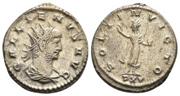 GALLIENUS (253-268). Antoninianus. Antioch.
Obv: GALLIENVS AVG.
Radiate, draped and cuirassed bust right.
Rev: SOLI INVICTO / PXV.
Sol standing right,...