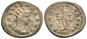 GALLIENUS (253-268). Antoninianus. Antioch.
Obv: GALLIENVS AVG.
Radiate and cuirassed bust right.
Rev: FORTVNA REDVX / VIIC
Fortuna standing left, hol...