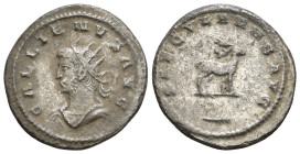 GALLIENUS (253-268). Antoninianus. Antioch.
Obv: GALLIENVS AVG.
Radiate head left.
Rev: SAECVLARHS AVG.
Stag standing right; below, palm frond right. ...