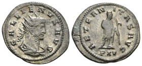 GALLIENUS (253-268). Antoninianus. Antioch.
Obv: GALLIENVS AVG.
Radiate, draped and cuirassed bust right.
Rev: AETERNITAS AVG / PXV.
Saturn standing r...