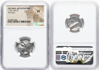 LUCANIA. Metapontum. Ca. 330-280 BC. AR stater (18mm, 8h). NGC VF. Head of Demeter left, hair waved, knotted in queue, falling down back of neck, wear...