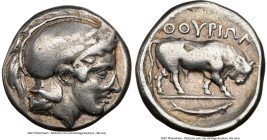 LUCANIA. Thurium. Ca. 443-400 BC. AR stater (20mm, 7.76 gm, 4h). NGC Choice Fine 5/5 - 3/5, marks. Head of Athena right, wearing laureate crested Atti...